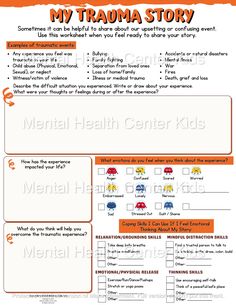 Trauma Worksheets for Kids and Teens – Mental Health Center Kids Future Therapist, Meeting Facilitation, Coping Skills Activities, Counseling Techniques, Family Journal, Mental Health Center, Counseling Kids