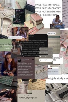 the collage shows many different types of books and papers, including one with an image of