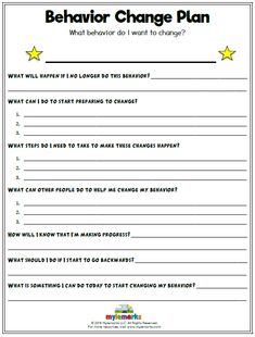 the behavior change plan is shown in this printable worksheet for students to use