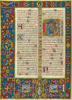 an illuminated book with colorful designs and writing