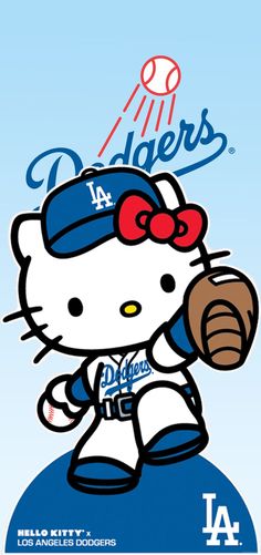 an image of a hello kitty baseball player with the los angeles dodgers logo on it