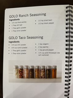 a recipe book with instructions for golo ranch seasoning