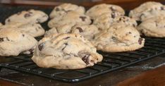 chocolate chip cookies cooling on a rack