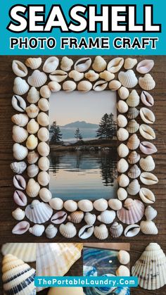 seashell photo frame craft with the title