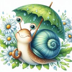 the snail is holding an umbrella over its head