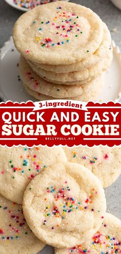 easy sugar cookie cookies with sprinkles on a plate and in the background