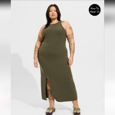 Dark Green, Size 1 (14-6) Sizing Chart In Posting. Could Fit Up A Size As It Is Stretchy. Nwot Black Beachwear, Maxi Bodycon Dress, Dress Tight, Rib Knit Fabric, Sheer Shorts, Dress Images, Women Maxi, Torrid Dresses, Plus Size Maxi Dresses