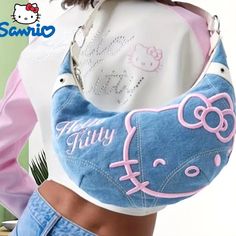 Sanrio Hello Kitty Denim Banana Shoulder Bag With Pink Embroidery And White, Pu Leather Strap. New In Package. Get Your Girlhood, Y2k Vibe Going With This Unique, Oldskool Hk Hobo Bag. Makes An Amazing Gift For Any Kitty Fan! Mini Mochila, Denim Crossbody, Hunting Bags, Large Crossbody Bags, Denim Shoulder Bags, Tactical Bag, Wallet Organization, Crossbody Bag Women, Denim Bag