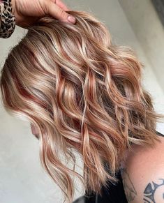 @lyssa_loveshair shares her breakdown for this spicy blonde hair look. 🌶🔥 – Fall is making everyone a little more… | Instagram Ice Blonde Hair With Copper, Blond Hair With Copper Lowlights, Blond And Red Hair Highlights, Subtle Red Lowlights In Blonde Hair, Red Balayage On Blonde Hair, Copper Root Shadow, Blonde With Rose Gold Lowlights, Copper Hair With Platinum Highlights, Highlights In Blonde Hair Colorful