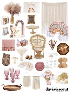 a collage of pink, gold and white items with text that reads pastel