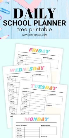 three free printable daily planner pages with the text, friday and monday on them