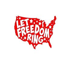 a red sticker that says let freedom ring in the shape of the united states