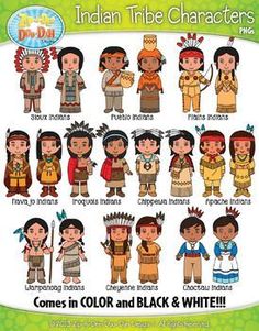 Learn about the different Native American tribes with these clip art images. They show details of what each tribe wore, what their clothes looked like, and tools that they used. You will receive 40 clipart graphics in this INDIAN TRIBE CHARACTERS CLIPART Cheyenne Tribe, Native History, Choctaw Indian, Tribes Of The World, Native Americans Unit, Native American Indian Tribes, Cultural Wear, Apache Indian, Zahn Mcclarnon