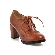 High Heel Oxfords, Brogues Womens, Oxford Shoes Heels, Block High Heels, Rough Heels, Lace Up Block Heel, Jane Clothing, Chunky Heel Ankle Boots, Designer High Heels