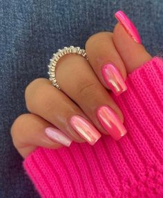 Pink Chrome Nails, Cute Pink Nails, Chrome Nails Designs, Easy Nails, Colorful Nails, Manicure Tips, Makijaż Smokey Eye, Nailed It, Pretty Acrylic Nails