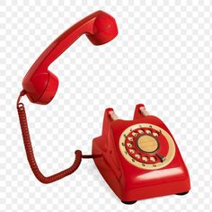 an old fashioned red telephone on a transparent background png image with no background clipart