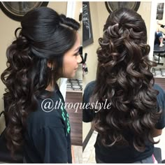 Half updo wavy curls Quince Hair, Wavy Curls, Quinceanera Hairstyles, Wavy Haircuts, Quince Hairstyles, Quinceanera Ideas, Pinterest Hair, Half Updo, Quince Ideas