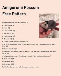 Amigurumi Possum Free Pattern, Free Possum Crochet Pattern, Crochet Opposum Pattern Free, Instagram Crochet Pattern, Possum Crochet Pattern Free, Rat Crochet Pattern Free, Opossum Crochet Pattern Free, Crochet Possum Free Pattern, Possum Crochet Pattern