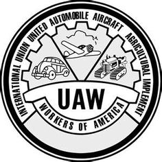 the logo for uaw is shown in black and white