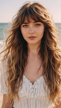 Long Layered Hairstyles with Curtain Bangs: Best Long Hairstyles Natural Waves With Bangs, Light Layers Long Hair, Long Wavy Bangs, Wavy Hair Fringe Bangs, Bangs Thick Wavy Hair, Bangs With Long Wavy Hair, Long Wavy Hair Bangs, Wavy Bangs Long Hair, Wavy Hair With Bangs And Layers