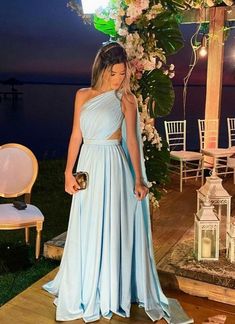 Azul Serenity, One Shoulder Prom Dress, Chiffon Sleeves, A Line Evening Dress, Long Evening Dress, Party Gown, Custom Size Dresses, فستان سهرة, Gala Dresses