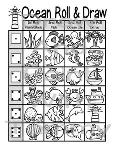 the ocean roll and draw game is shown in this black and white version, with an image