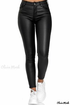 Olivia Mark - Premium Black Solid Skinny Fit Casual Trousers Flair Pants, Casual Pants Style, Black Leather Pants, Long Trousers, Pencil Pants, Casual Trousers, Exclusive Fashion, Leather Leggings, Red Fashion