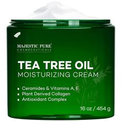 Formulated with natural ingredients that visibly tighten and lift the skin, this facial cream visibly plumps the skin and fills in the appearance of fine lines and wrinkles. Tea Tree Oil, Hyaluronic Acid, Peptides and Marine Extracts help skin retain water to increase hydration and improve the overall condition of the skin. Size: 16 oz. Tea Tree Scrub, Tea Tree Body Wash, Tea Tree Oil Face, Tea Tree Oil For Acne, Brown Sugar Scrub, Bath Routine, Vegan Collagen, Collagen Cream, Cream Body