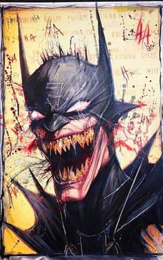 an image of a batman with teeth and fangs on it's face, painted in black