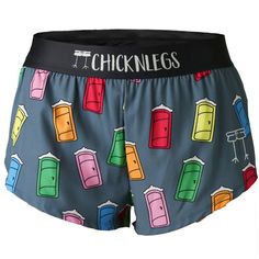 Closeup product shot of the women's porta potty 1.5 inch split running shorts from ChicknLegs. Chickn Legs Shorts, Chicknlegs Shorts, Chicken Leg Shorts, Chicken Legs Shorts, Porta Potty, Best Running Shorts, Bday Wishlist, Band Camp, Ootd Inspo