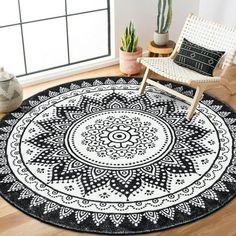 MJIAexp The chic mandala bohemian round rug is 4ft(120cm) in diameter, that enable you get enough space. This cute circle boho rug made of 0.4inch polyester faric, comfortable, that are stain resistant, non-skid backing which makes this medallion area rug well skid resistance to keep you comfortable, protect your floor stay away stains and scratches. This abstract round rug is comfortable for all people.Soft round boho rug adds a touch of elegance to your home decor, offering a different vision Rug For Dining Room, Vintage Medallion, Mandala Flower, Boho Area Rug, Boho Bedroom Decor, Circle Rug, Bedroom Chair, Round Area Rugs, Dining Room Rug