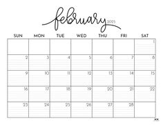 a calendar with the word february written in cursive writing on it and an image of