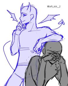 a drawing of a man holding a cell phone to his ear while standing next to another person