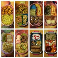 several pictures of different types of food in containers