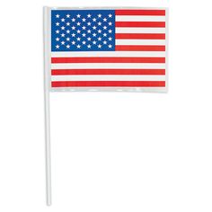 an american flag on a white stick with the colors red, white, and blue