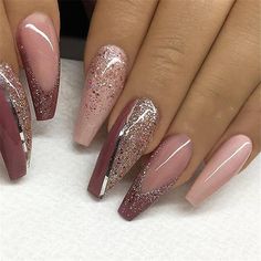 Ballerina Nail Art, Ballerina Nail, Hot Nail Designs, Gold Nail Designs, Nail Art Tips, Nagel Tips, Ombre Acrylic Nails, Coffin Nails Long