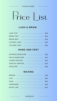 the price list for a hair salon