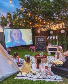 Backyard Birthday Parties, Backyard Birthday, Movie Night Party, Movie Party, Backyard Party