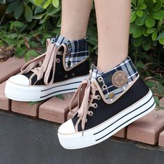 2 Colors Cute Harajuku Y2K Shoes ON641 Sepatu Platform, Y2k Shoes, Kawaii Shoes, Smink Inspiration, Girly Shoes, Aesthetic Shoes, Casual Heels, Converse Sneakers, Pretty Shoes