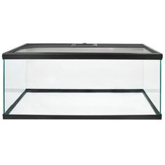 a fish tank that is sitting on top of a white surface with black trimming