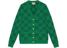 Gucci Cardigan, Active Wear Dresses, Gucci Sweater, Gg Logo, Green Cardigan, Cardigan Fashion, Mens Green, Wool Cardigan, Couture Fashion