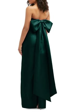 Alfred Sung Strapless Bow Back Satin Column Gown | Nordstrom Strapless Bow Dress, Prom Dress With Bow On Back, Prom Dresses With Bows, Bow Bridesmaid Dress, Farewell Poses, Bow Prom Dress, Satin Bow Dress, Strapless Bridesmaid Dresses, Prom Dress With Bow