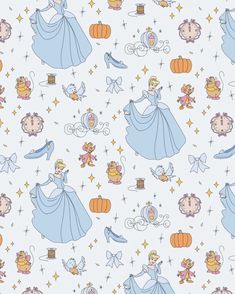 a pattern with princesses and pumpkins on it