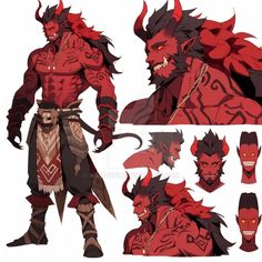 the concept art for an upcoming animated game, demon slayers are shown in red and black