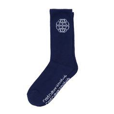 100% cotton. One size fits all. Logo and graphics printed on the front. Casual Navy Cotton Socks, Comfortable Cotton Socks For Streetwear, Casual Blue Socks With Letter Print, Blue Cotton Sporty Socks, Breathable Blue Cotton Socks, All Logo, Cold Culture, Embroidered Socks, Online Accessories