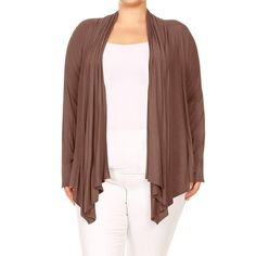 Product Description: This cardigan is specifically designed for plus-size individuals, ensuring a comfortable and flattering fit. It features long sleeves, providing warmth and coverage for your arms during cooler weather. The cardigan is all about comfort and ease, with a draped open front, allowing you to wear it effortlessly and adapt it to your style. The solid color of the cardigan makes it a versatile addition to your wardrobe, easily complementing various outfits and occasions. Whether yo Upscale Fashion, Moa Collection, Black Denim Skirt, Plus Size Cardigans, Usa Outfit, Cardigan Shirt, Long Jeans, Jersey Knit Fabric, Winter Coats Women