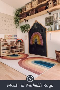 a child's playroom with lots of toys and decor