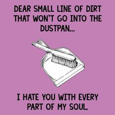 Dear small line of dirt that won't go in the dust pan... Pet Peeves, Cleaning Humor, Spring Cleaning Hacks, Twitter Funny, Clean Humor, Friends Quotes Funny, Simple Words, I Hate You