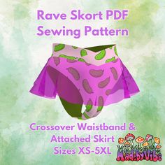 PDF pattern and instructions. Includes A0 and letter files. Please contact me with any questions on the instructions. Materials Needed: Fabric - 1-yard main fabric, 1-yard lining, 1-yard power mesh for the skirt piece ¼" elastic for leg holes Rave Sewing Patterns, Skort Sewing, Skort Sewing Pattern, Buckle Skirt, Rave Fits, Sewing Diy, Swim Bottoms, Skirt Pattern, Pdf Sewing Patterns