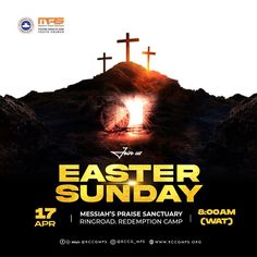 an easter sunday flyer with three crosses on top of a hill